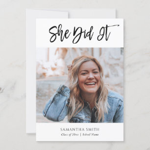 Convites Ela Fez A Graduação De Fotos De Caligrafia Moderna