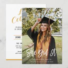 Convites Ela Fez A Graduação De Fotos De Script Moderno