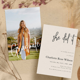 Convites Ela Fez Foto Cor-De-Rosa, Graduação Moderna De Ten