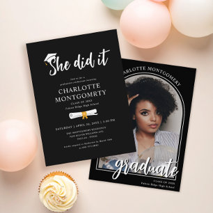 Convites Ela Fez Grad Cap Pingente Preto Foto de Formatura
