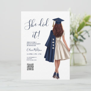Convites Ela Fez Isso   Formatura de Garota Elegante Azul M