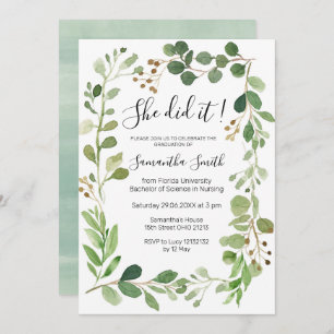 Convites Ela fez isso Greenery Graduation