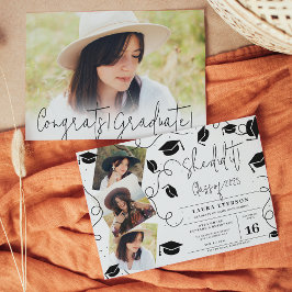 Convites Ela fez isso, moderna graduação de fotos em preto 