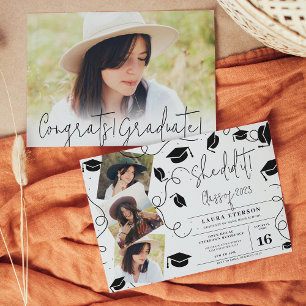 Convites Ela fez isso, moderna graduação de fotos em preto 