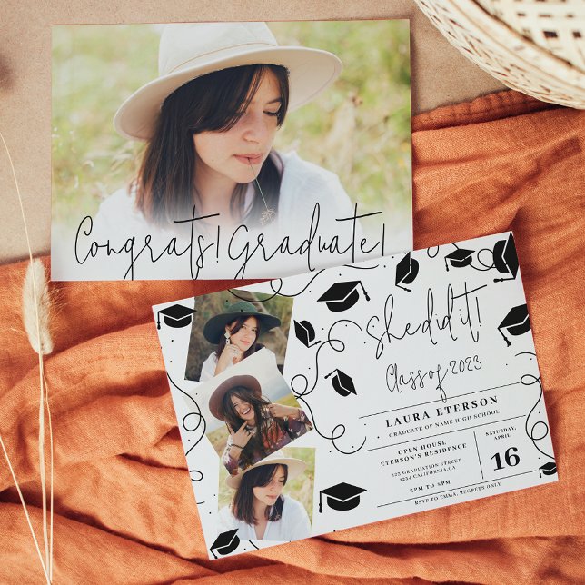 Convites Ela fez isso, moderna graduação de fotos em preto  (Criador carregado)