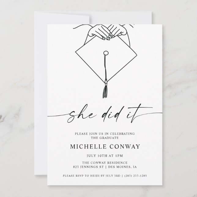 Convites Ela fez o chapéu e a Festa de formatura do Tassel (Frente)