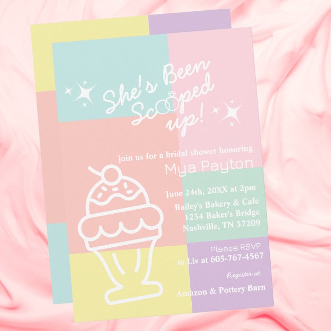 Convites Ela Foi Levantada! Chuveiro de Noiva Retro (She's Been Scooped Up! Bridal Shower Retro Invitation)