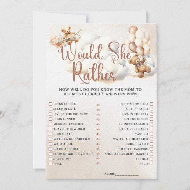 Convites Ela iria fazer um jogo de Chá de fraldas de PREFER (Frente)