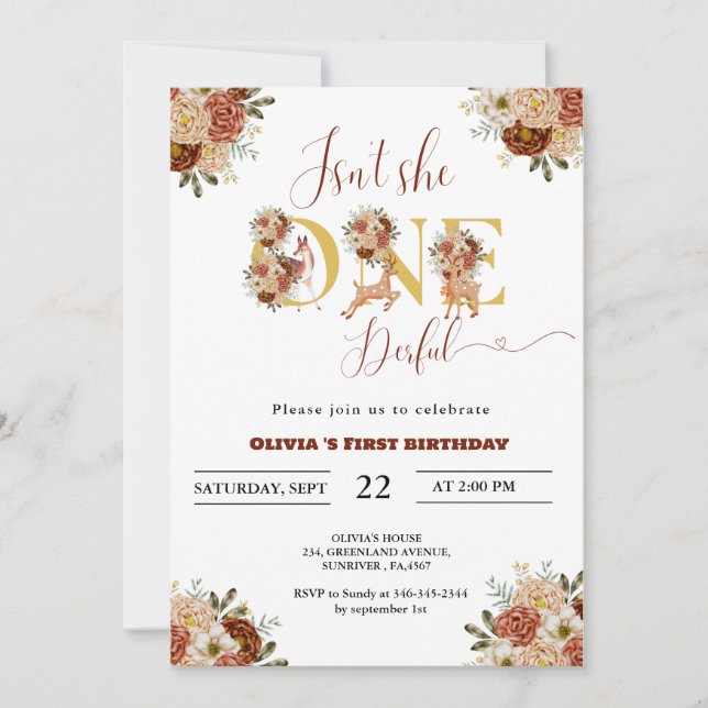 Convites Ela não é um cheio de primeiro aniversario de made (Frente)