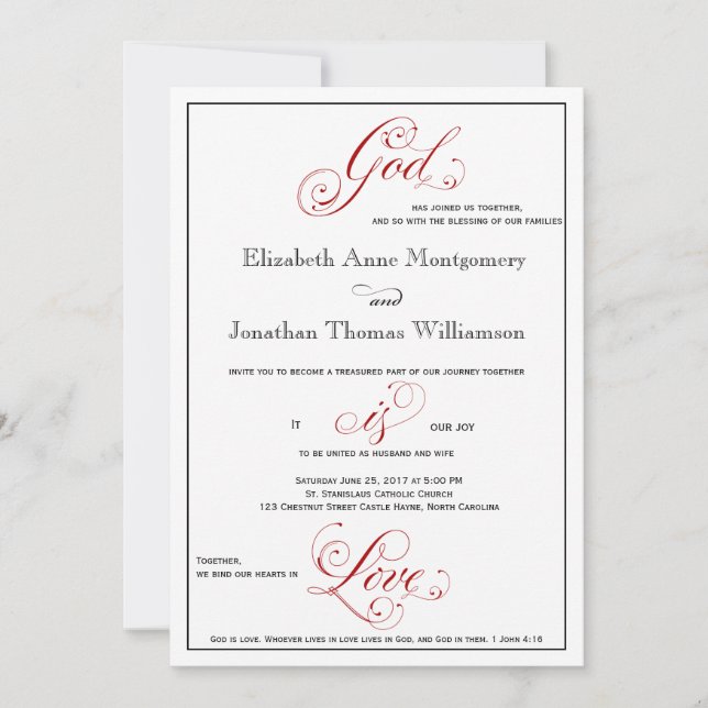 Convites Elaborado Deus Vermelho é Amor Casamento Cristão (Frente)