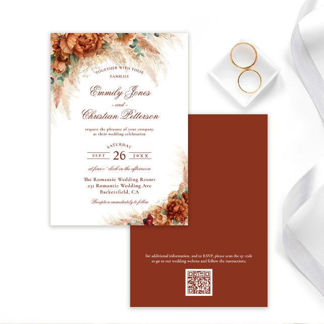 Convites Elagant Custom Floral Boho Pampas Grass Wedding (Criador carregado)
