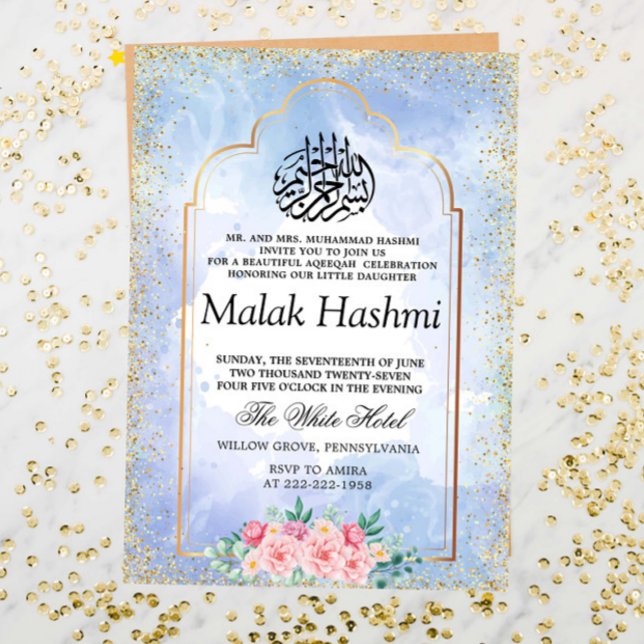 Convites Elagant Dourada Mesquita Azul-Cor-de-Água-Islâmica (Criador carregado)