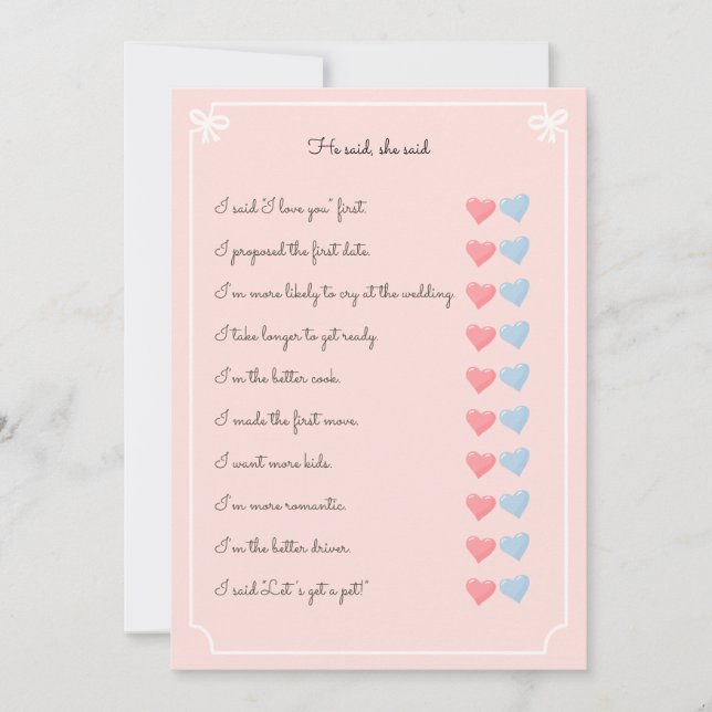 Convites Ele disse que ela disse jogo de festa de solteira (Frente)