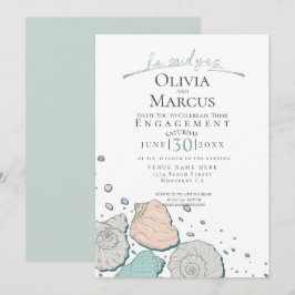 Convites Ele Disse Sim Noivado de Seashell Teal