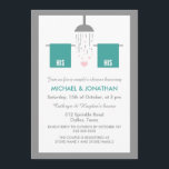 Convites Ele e o Seu | Chá Casal gay<br><div class="desc">O chá de gay bonito em teal,  cinza e cor-de-rosa com suas toalhas e suas toalhas e uma cabeça de chá borrifando água e corações.</div>