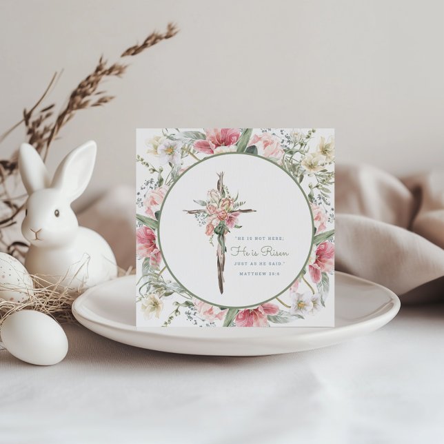 Convites Ele é Risen Floral Cross Páscoa Card (Criador carregado)