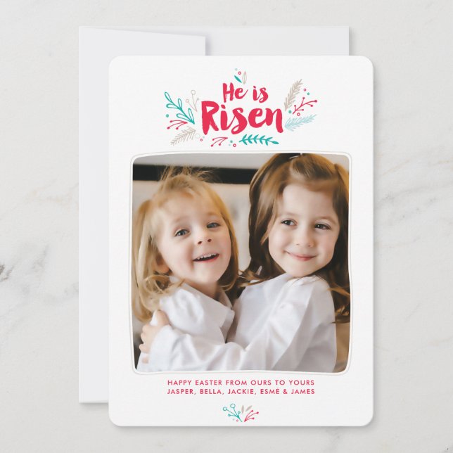 Convites Ele é Risen Páscoa 4 Photo Flat Card (Frente)