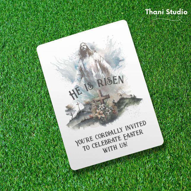 Convites Ele é Risen Páscoa Religiosa Cruz Cristã (Criador carregado)