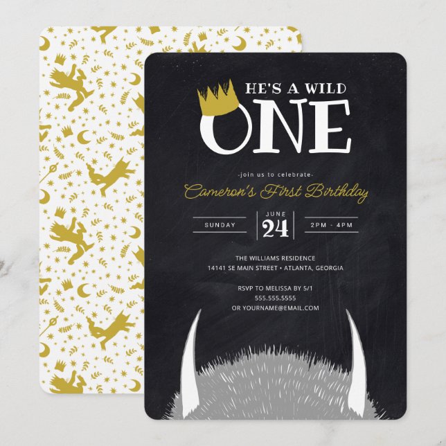 Convites Ele é um Selvagem - Coroa de 1º Aniversário Quadro (Frente/Verso)