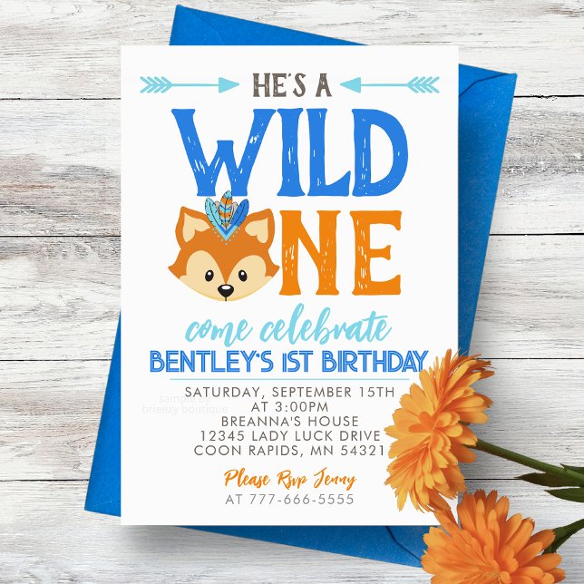 Convites Ele é uma Festa de primeiro aniversario WILD ONE (He's a Wild One Tribal Fox 1st Birthday Invitations. Available printed or digital download)