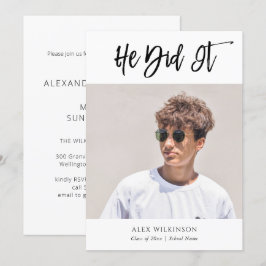 Convites Ele Fez A Graduação De Fotos De Caligrafia Moderna