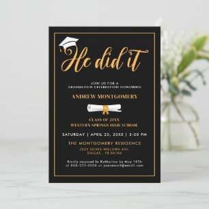 Convites Ele Formando A Foto De Graduação Preta De Tassel B