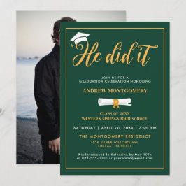 Convites Ele Formando O Boné Tassel Green Graduation Foto I