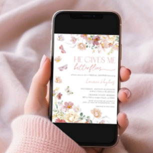 Convites Ele Me Dá Borboletas Chá de panela Floral Rosa