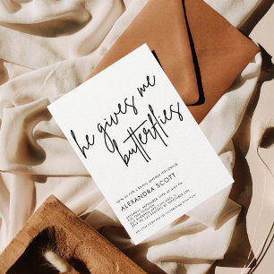 Convites Ele me dá borboletas Chá de panela minimalista