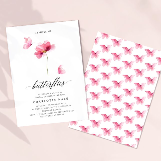 Convites Ele Me Dá Borboletas Chá de panela Rosa (Criador carregado)