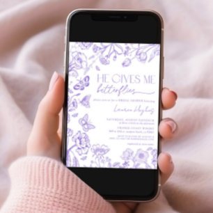 Convites Ele Me Dá Borboletas Lavanda Chá Vintage