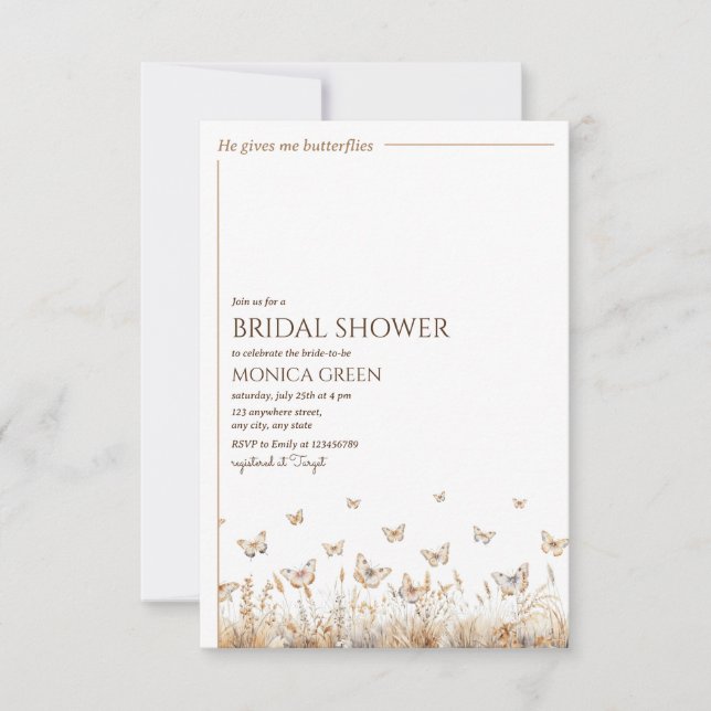 Convites Ele me dá borboletas no estômago Chá de Noiva Mini (Frente)