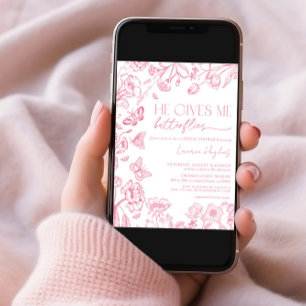 Convites Ele Me Dá Borboletas Rosa Chá de panela Vintage