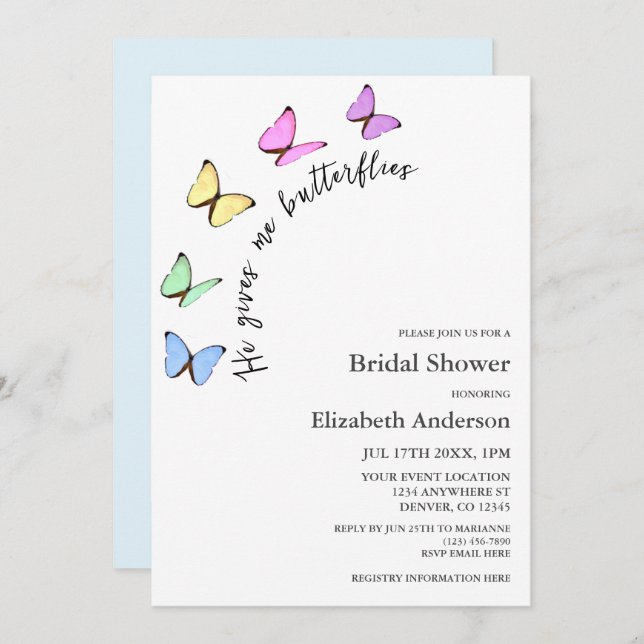 Convites Ele Me Dá Chá de panela De Borboletas (Frente/Verso)