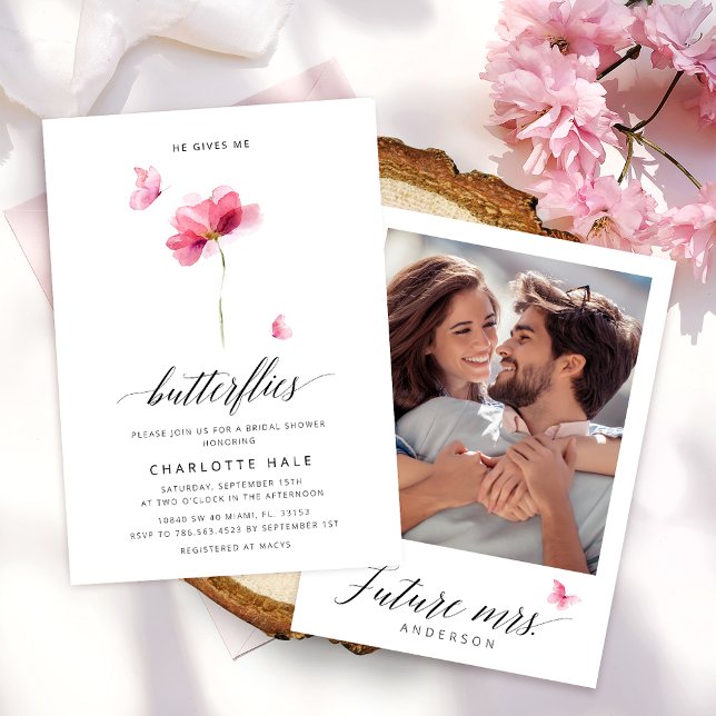 Convites Ele Me Dá Chá de panela Floral De Borboletas (Criador carregado)