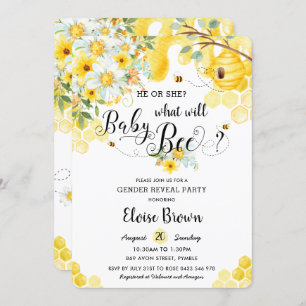 Convites Ele ou Ela Abelhas Festa Amarelo de Sexo Floral