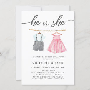 Convites Ele ou Ela Aquarela Roupas De Bebê Revelação De Gê