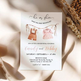 Convites Ele ou Ela Boho Clothesline Gender Revement