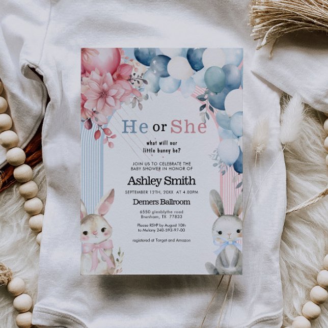 Convites Ele ou Ela Coelhinho Revelam Chá de fraldas (Criador carregado)