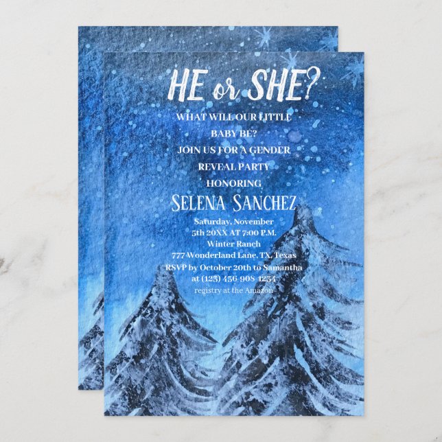 Convites Ele ou Ela Floco de neve Chá de fraldas da Terra M (Frente/Verso)