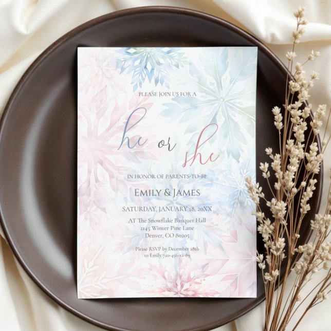 Convites Ele ou Ela Inverno Floco de Neve Azul Rosa Floco d (Criador carregado)