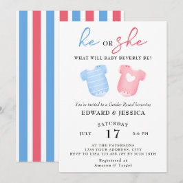 Convites Ele ou ela, o que será o bebê, cor-de-rosa azul