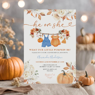 Convites Ele ou Ela Pumpkin Bebê Roupa Sexo Revela