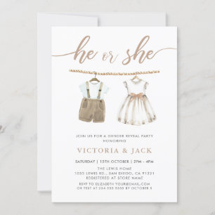 Convites Ele ou ela revela sexo neutro de roupas de bebês