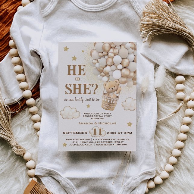 Convites Ele ou Ela Revelam Balões de Urso de Teddy (Criador carregado)