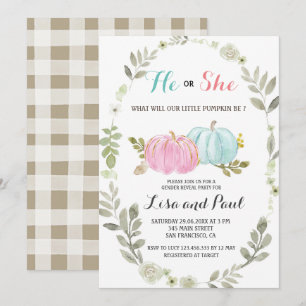 Convites Ele ou Ela Rosa Abóboras Azuis Revelação de Gênero