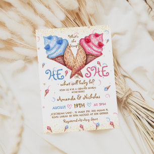 Convites Ele ou Ela Sorvete Rosa Azul Dourado Revelação de