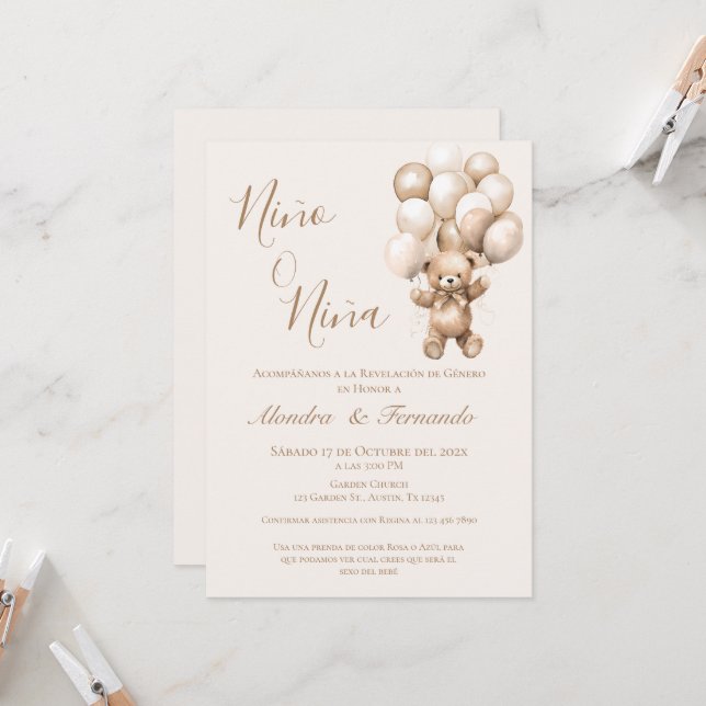 Convites Ele ou Ela Teddy Bear com Balões Sexo Revelação I (Frente/Verso In Situ)