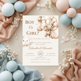 Convites Ele ou Ela Teddy Bear com Balões Sexo Revelação I