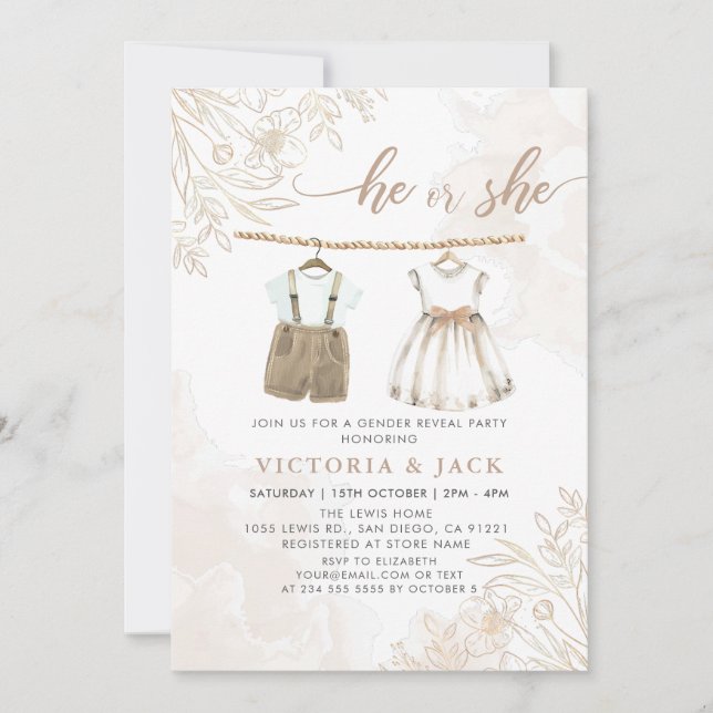 Convites Ele ou Ela Vestidos De Bebê De Flor Selvagem Revel (Frente)